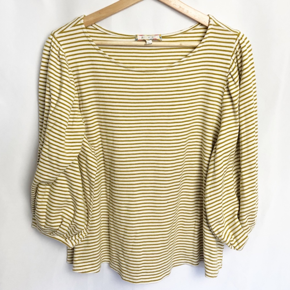 Anthropologie | Mustard Yellow Stripe Top